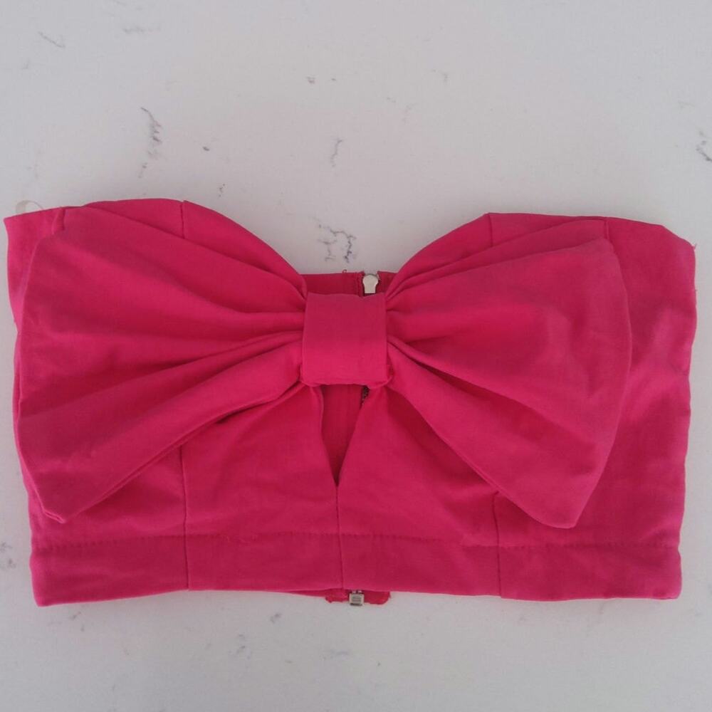 Windsor Barbiecore hot pink strapless crop top Big Bow zip in back womens sz S